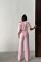 Women's Candy Pink Soft Bat Sleeve Blouse Drawstring Waist Wide Leg Two-Piece Set - 3