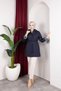 Zippered Waist Tunneled Plus Size Trench Coat Navy Blue - 6