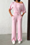 Women's Candy Pink Soft Bat Sleeve Blouse Drawstring Waist Wide Leg Two-Piece Set