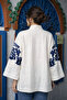 Pattern Printed White Kimono Jacket – Loose Fit Wide Sleeve Special Design Women's Jacket - 4