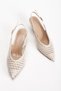 Women's Straw Knitted Detail Short Heeled Shoes - 6