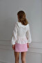 Women's Ecru Bohemian Style Front Tie-Detail Peter Pan collar Long Sleeve Muslin Blouse - 4