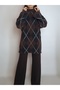 Women's Brown B Diamond Patterned Standing Collar Tunic Sweater Yy101311 - 3