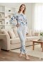 Women's Long Sleeve Cuff Detailed Landscape Pattern Cropped Thermal Pajama Set