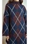 Women's Dark Burgundy Navy Blue B Diamond Patterned Stand-Up Collar Tunic Sweater Yy101311 - 4