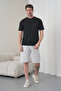 Men's Black Gray Cotton Piece Combed Cotton Short Sleeve Pocketed Shorts Set