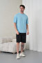 Men's Blue Black Cotton Piece Combed Cotton Short Sleeve Pocketed Shorts Set - 2