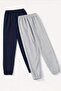 Women's Jogger Pants Oversized Navy Blue & Gray Trousers Style Sweatpants - 2