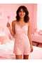 Pink Color Text Heart Patterned Women's Nightgown Tunic Dress