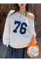 Women's 76 Printed Boat Neck Oversized Sweatshirt - 3