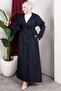 Belt Detail and Lined Full Length Trench Coat Navy Blue - 2