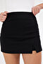 Women's Black Quality Stretchy Fabric Slit Mini Skirt