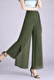 Women's Khaki High Waist Slit Double-Layered Chiffon Trousers - 3