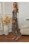 Women's Off-Shoulder Gathered Waist Digital Print Cutout Fiber Single Jersey Long Dress - 4