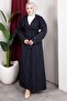 Belt Detail and Lined Full Length Trench Coat Navy Blue - 4