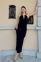 Black Lina Necklace Detail Degaje Collar Side Slit Women's Sandy Midi Dress - 3