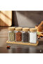 5-Piece Set with Bamboo Stands and Lids, Glass Spice Jar Set, Square Design, Spice Jar, Salt Shaker, Pepper Shaker - 6