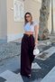 Burgundy Nikki Pile Detailed Belt Pack Wide-Leg Women's Palazzo Pants - 3