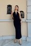 Black Lina Necklace Detail Degaje Collar Side Slit Women's Sandy Midi Dress - 4