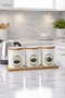 3-Piece Vacuum Metal Storage Container Set with Wooden Lid and Stand - Tea, Sugar, Coffee Jar Set