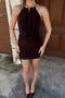 Brown Judy Necklace Detailed Draped Collar Draped Women's Sandy Mini Dress - 5