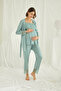 Women'S, Viscose Pieces, Light Green, V-Neck, Lace Pieces, Maternity 3-Piece Pajama Set - 2