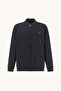 Men's Regular Fit Stand Collar Metallic Logo Detailed Zippered Long Sleeve Navy Blue Sweatshirt