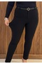Women's Black Plus Size Belt High Waist Steel Knitted Stretchy Shaping / Sculpting Skinny Leg Pants - 2