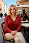 Women's Large Size Blouse V-Neck Long Sleeve Knitted Fabric Ruched Sandy Woven Cropped Cut Comfortable Fit - 4