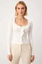 Women's Blouse Fitted V-Neck Long Sleeve Ruffle Knitted Rib Knit Plain Pattern Half Placket Buttoned - 5