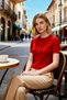 Women's Blouse Crew Neck Short Sleeve Corded Fabric Knitwear Snap Detail Fitted Fit Plain Pattern Fine Texture - 4