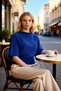 Women Blouse Fitted Bodycon Boat Neck Batwing Sleeve Short Sleeve Stretchy Thick Sandy Knitted Stylish - 4
