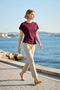 Women's t Shirt Boat Neck Short Sleeve Relaxed Comfortable Fit Ruched Plain Pattern Knitted Soft - 3