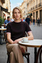 Women's Blouse Crew Neck Short Sleeve Soft-Textured Knitwear Regular Fit Contrast Detailed Single Plate - 4