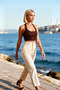 Women's Blouse Cropped Square Collar Sleeveless Fitted Knitted Sequin Woven Short Cut Plain Pattern Zippered Top - 3