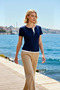 Women's Blouse Fitted Fit Half Placket Button Crew Neck Short Sleeve Standard Knitted Rib Knit - 3