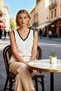 Women's Blouse V-Neck Sleeveless Body-Fitting Fit Scuba Crepe Knitted Plain Pattern Piped Unlined Regular Length - 4