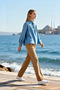 Women's Blouse Relaxed Fit Collar Long Sleeve Denim Fabric Tie Detail Plain Pattern Casual Environmentally Friendly - 3