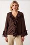 Women's Blouse V-Neck Ruffle Detail Long Sleeve Lace-Up Cuff Woven Aerobin Fabric Regular Fit Plain - 5