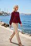 Women's Blouse Skirt Crew Neck Long Sleeve Elastic Cuffs Woven Crinkle Fabric Front Pleat Detail - 3