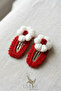 Set of 2 Hand Knitted Daisy Figured Snap Buckles - Red and White Knitted Buckle