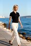Women's Blouse Polo Collar Short Sleeve Fitted Corded Fabric Knitted Piped Stretchy Ribbed Knit Bodycon - 3