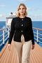 Women's Plus Size Blouse Crew Neck Long Sleeve Corded Fabric Knitted Button Detail Plain Regular Fit Front