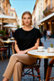 Women's Blouse Crew Neck Short Sleeve Ruffle Detail Fitted Fit Plain Pattern Knitted Stretchy Fabric Casual - 4