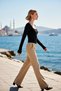 Women's Blouse Knitted Fabric Square Collar Lace Detailed Long Sleeve Fitted Fit Plain Pattern Regular Length Sandy - 3