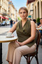 Women's Plus Size Blouse Double-Breasted V-Neck Sleeveless Woven Fitted Fit Plain Pattern Micro Regular Length - 4
