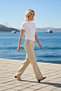Women's Knitted Blouse Mock Neck Short Sleeve Ruched Regular Fit Plain Pattern Knitwear Look Summer Product - 3