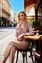 Women's Blouse Floral Pattern Ruffle Detail V-Neck Raglan Long Sleeve Satin Woven Fabric Regular Fit - 4