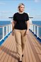 Women's Blouse Slim Fit Crew Neck Piped Detail Short Sleeve Knitted Rib Knit Soft Buttons Plain Pattern