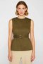 Women's Blouse Crew Neck Sleeveless Woven Belt Pack Regular Fit Color Day and Night Use - 5